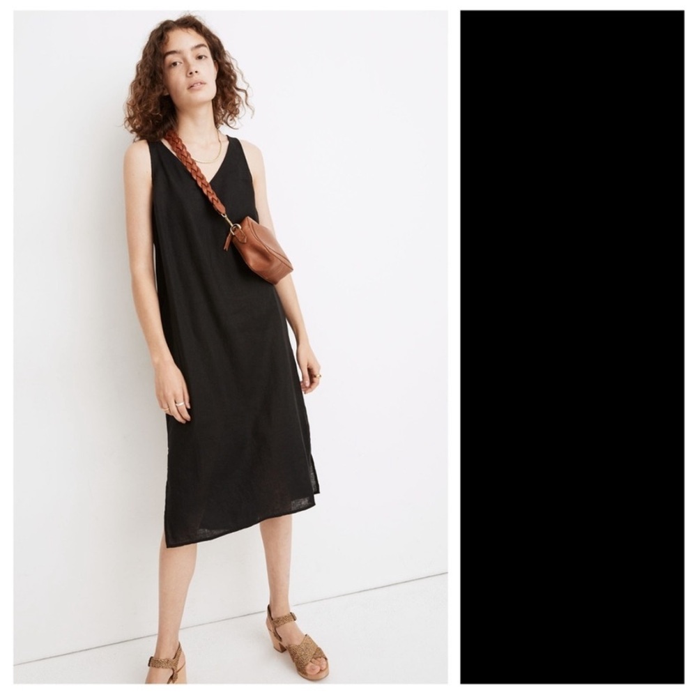Madewell Black Linen-Blend V-Neck Tank Dress